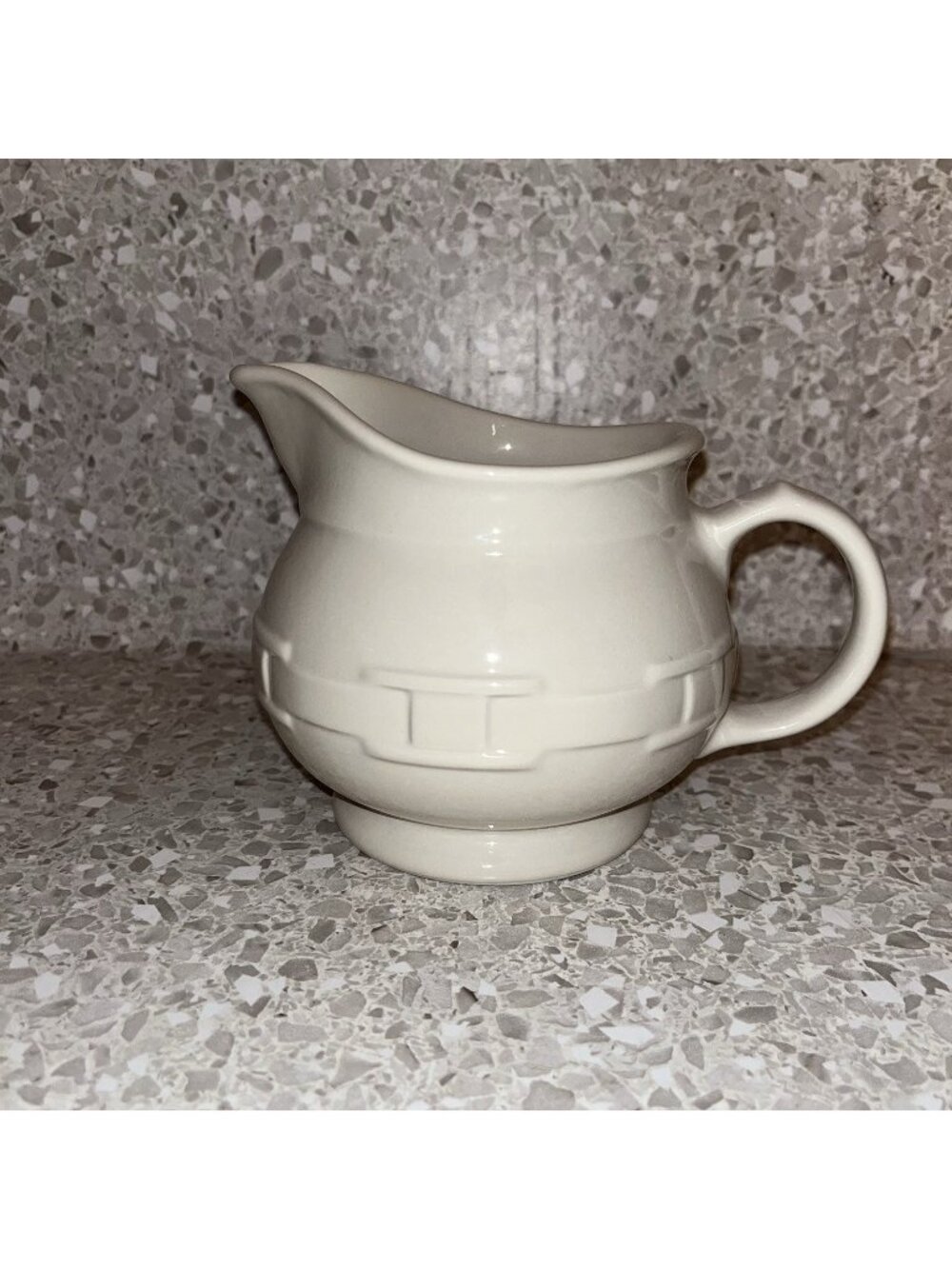 Longaberger Pottery Small Juice Pitcher in Woven Traditions Ivory Color Ceramic